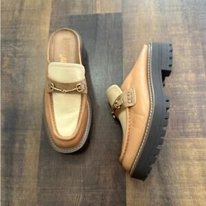 Sam Edelman Laurs Platform Mule Loafers Tan Cream Size 7.5